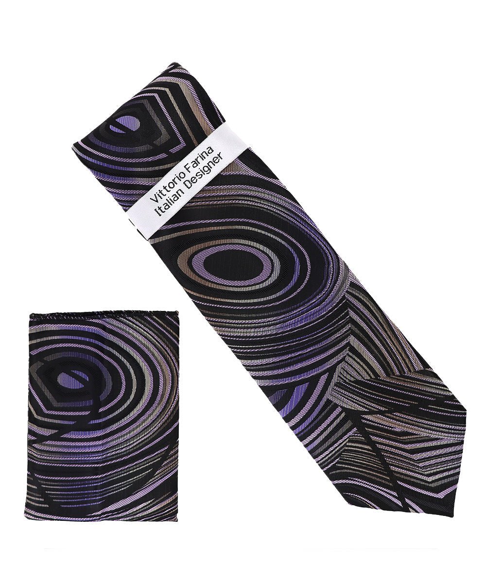 Vittorio Farina Men's Geometric Design Necktie & Pocket Square - Suits You Sir - D - 1388 -