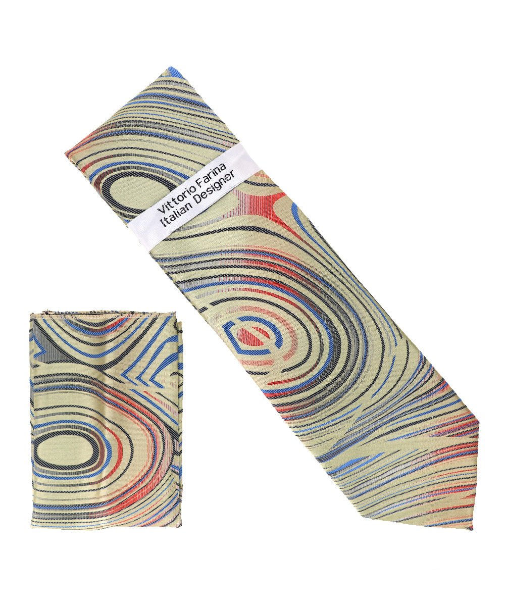 Vittorio Farina Men's Geometric Design Necktie & Pocket Square - Suits You Sir - D - 1389 -