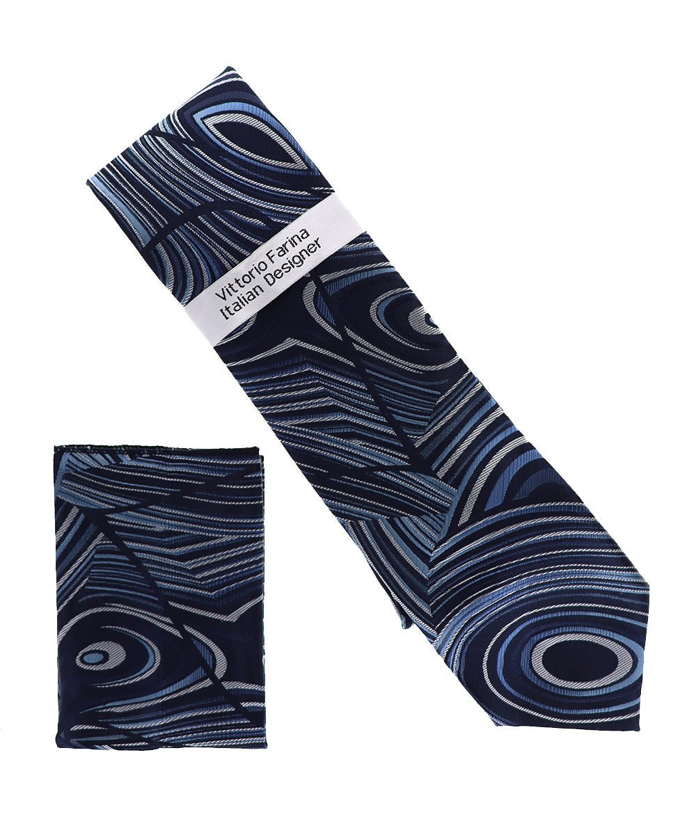 Vittorio Farina Men's Geometric Design Necktie & Pocket Square - Suits You Sir - D - 1390 -