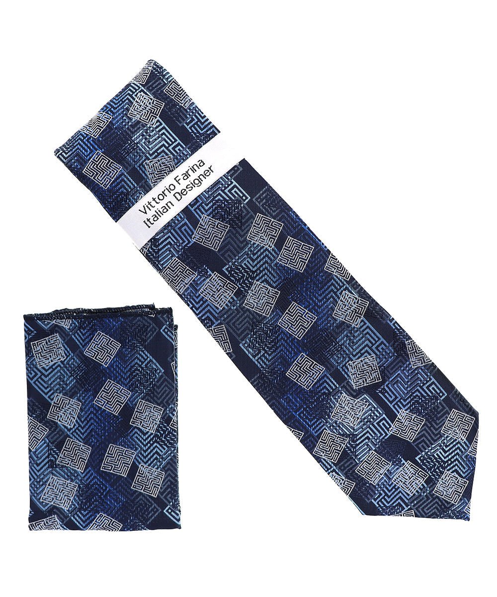 Vittorio Farina Men's Geometric Design Necktie & Pocket Square - Suits You Sir - D - 1390 -