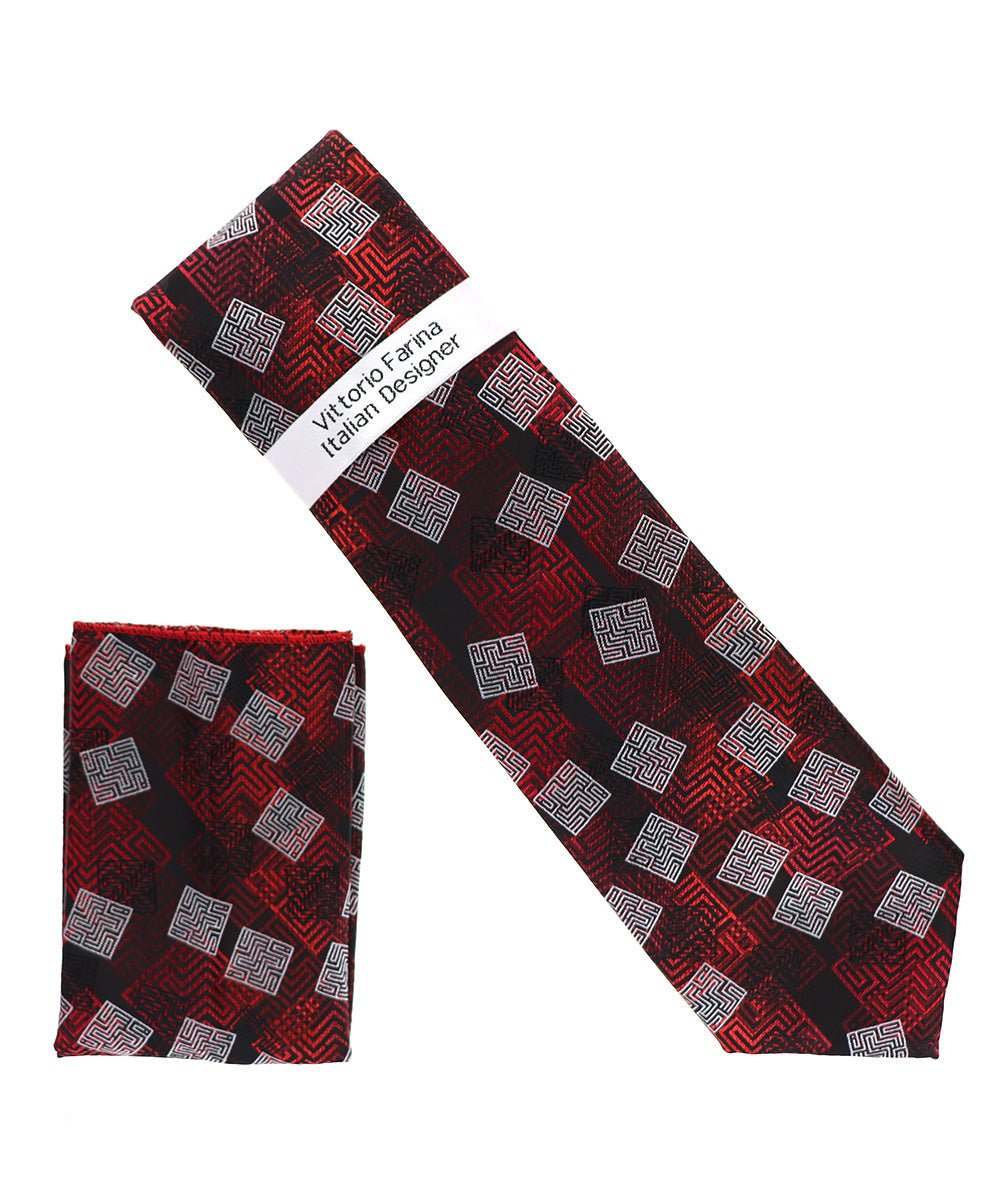 Vittorio Farina Men's Geometric Design Necktie & Pocket Square - Suits You Sir - D - 1390 -
