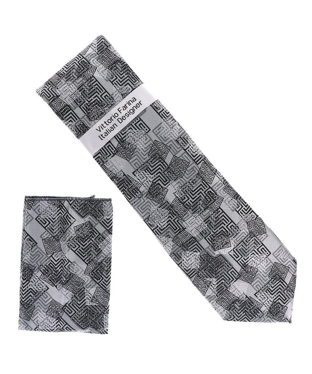 Vittorio Farina Men's Geometric Design Necktie & Pocket Square - Suits You Sir - D - 1393 -