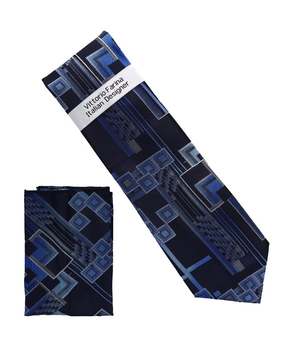 Vittorio Farina Men's Geometric Design Necktie & Pocket Square - Suits You Sir - D - 1396 -