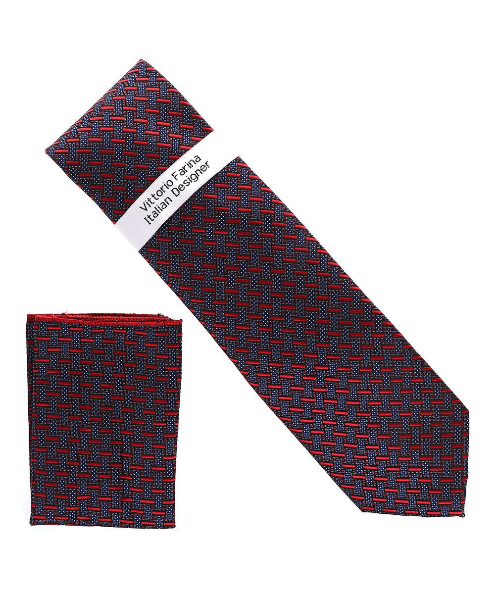 Vittorio Farina Men's Geometric Design Necktie & Pocket Square - Suits You Sir - D - 1400 -