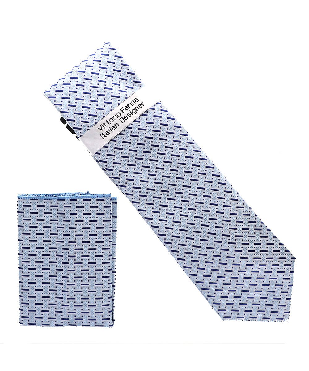 Vittorio Farina Men's Geometric Design Necktie & Pocket Square - Suits You Sir - D - 1401 -