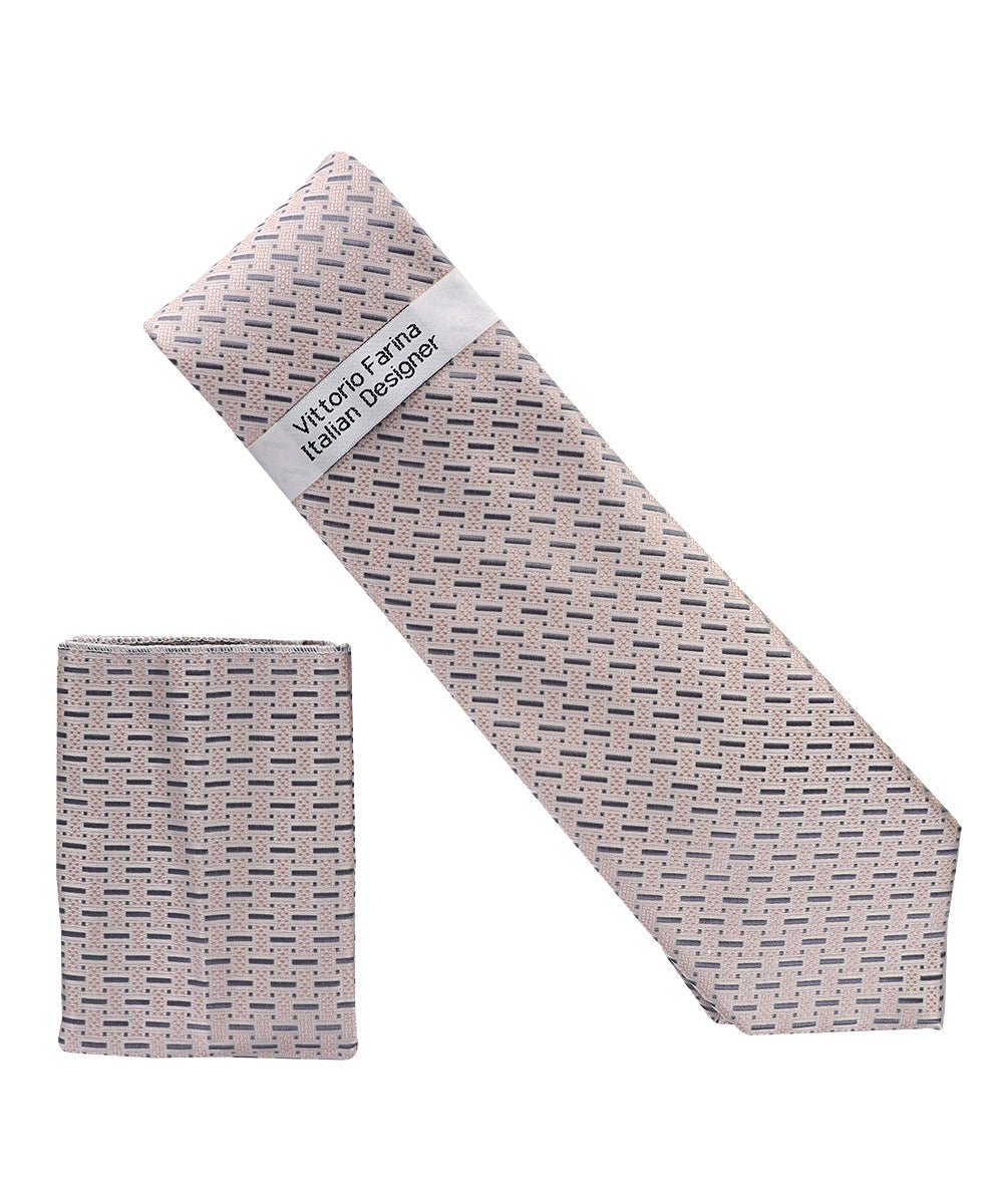Vittorio Farina Men's Geometric Design Necktie & Pocket Square - Suits You Sir - D - 1402 -