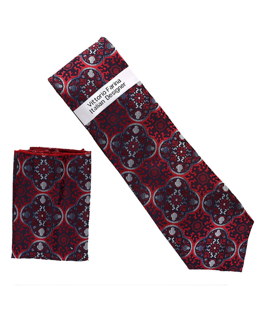 Vittorio Farina Men's Geometric Design Necktie & Pocket Square - Suits You Sir - D - 1408 -