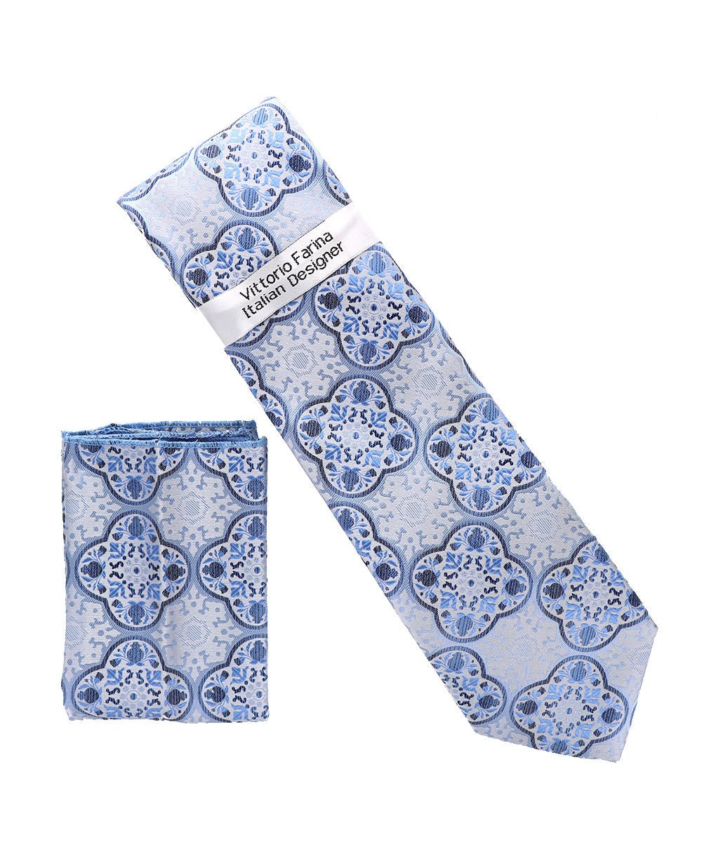 Vittorio Farina Men's Geometric Design Necktie & Pocket Square - Suits You Sir - D - 1410 -
