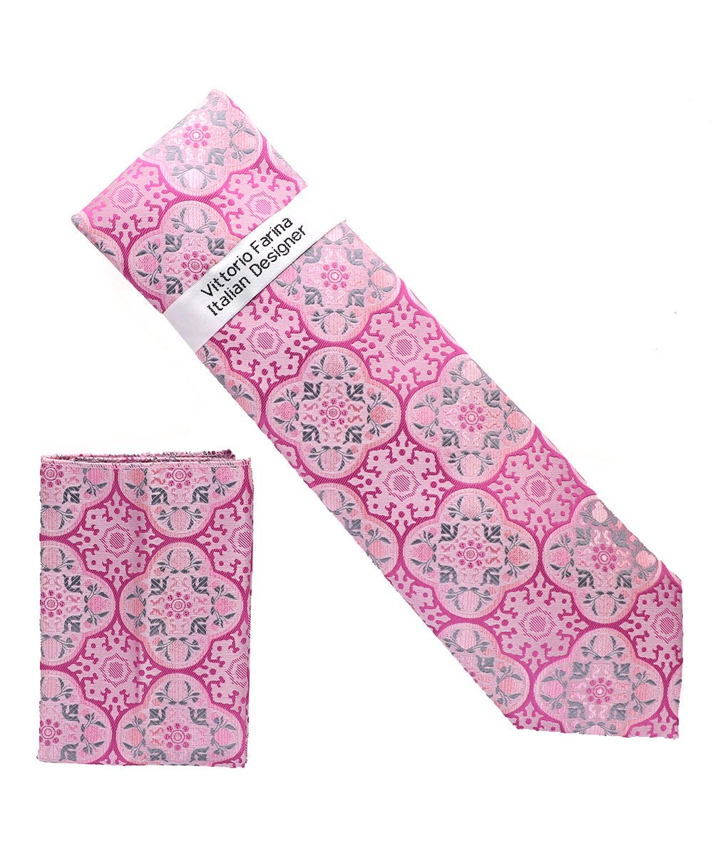 Vittorio Farina Men's Geometric Design Necktie & Pocket Square - Suits You Sir - D - 1411 -