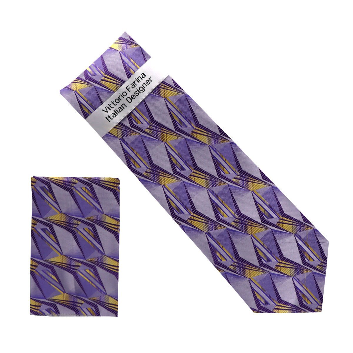 Vittorio Farina Men's Geometric Design Necktie & Pocket Square - Suits You Sir - NH - D_1442 -