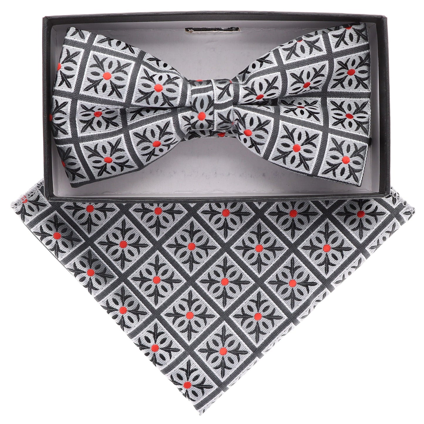 Vittorio Farina Men's Geometric Design Satin Bow Tie & Pocket Square in Gift Box - Suits You Sir - BH - 21059 -