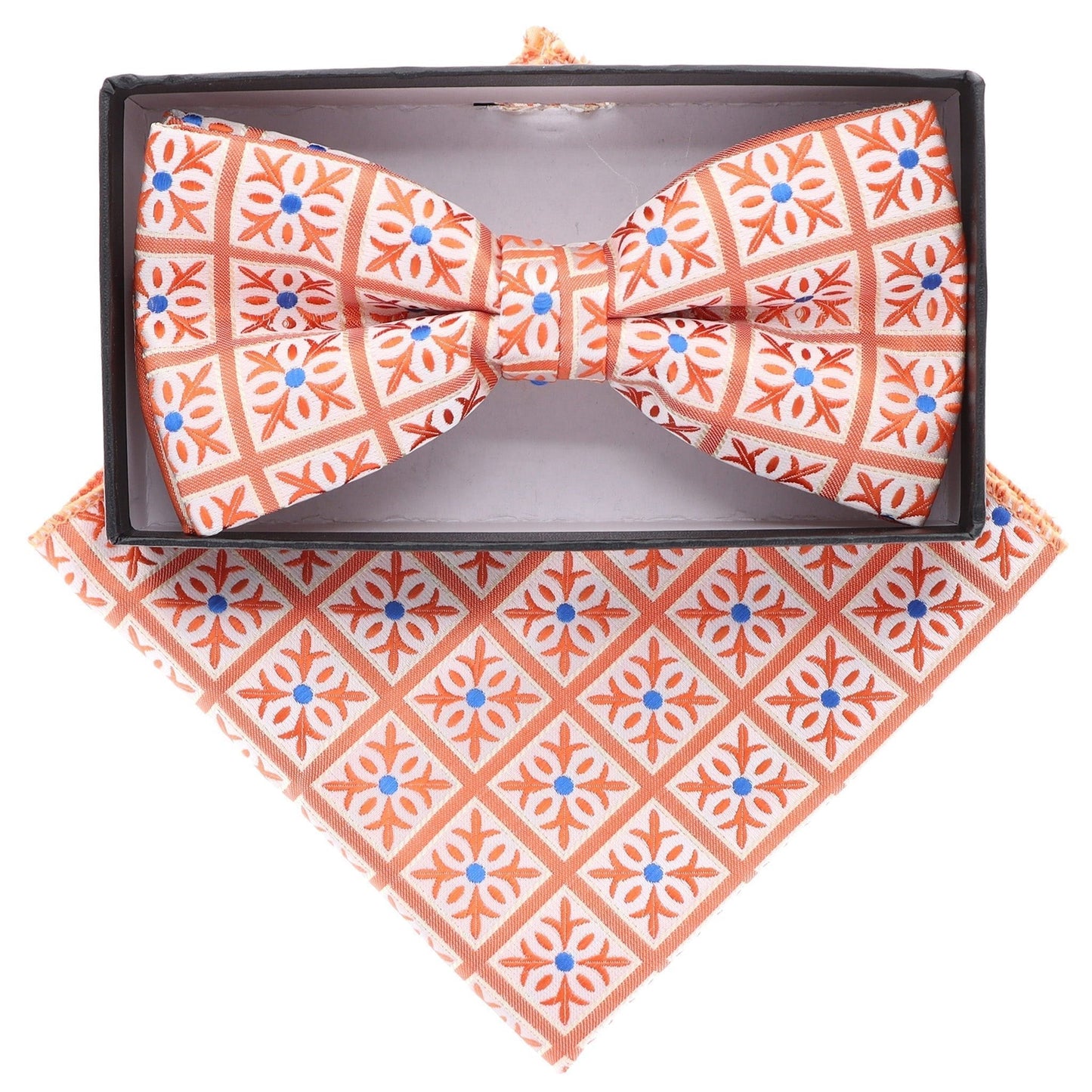 Vittorio Farina Men's Geometric Design Satin Bow Tie & Pocket Square in Gift Box - Suits You Sir - BH - 21060 -