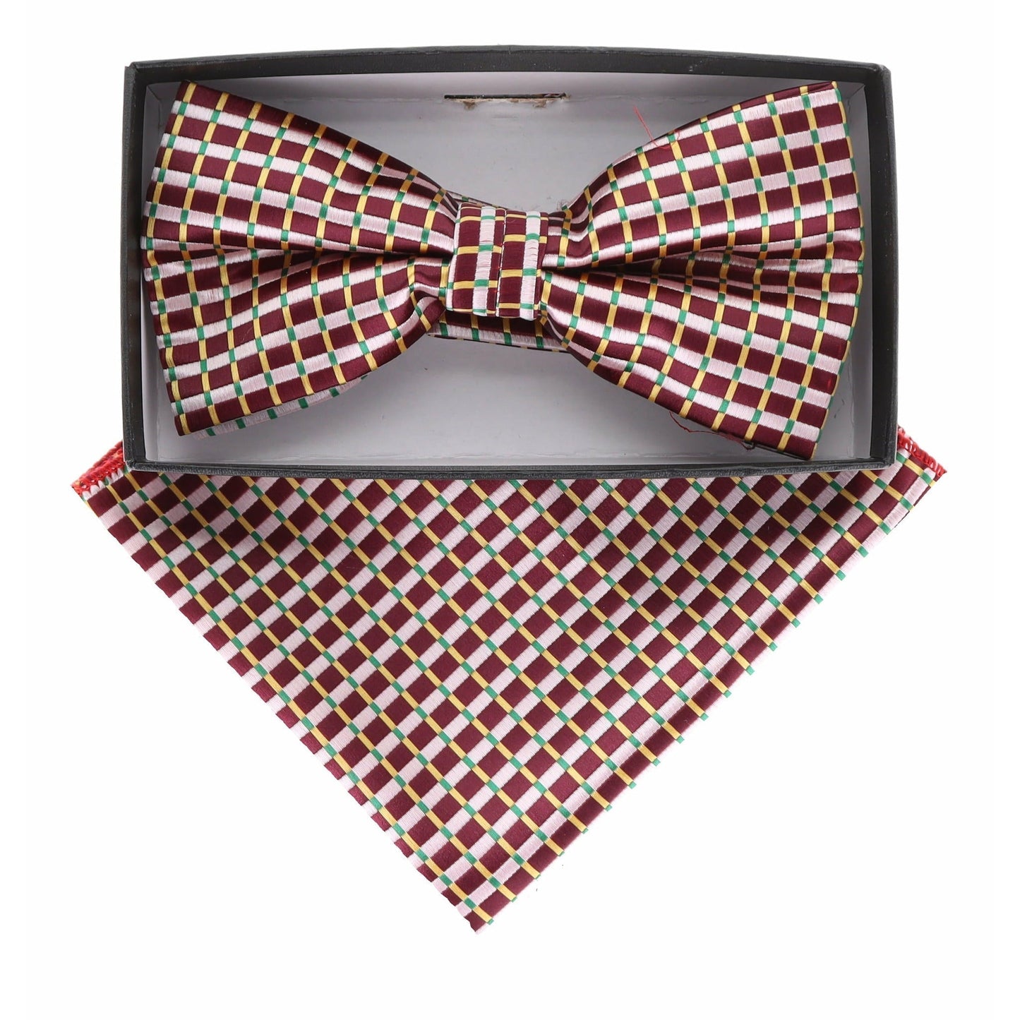 Vittorio Farina Men's Geometric Design Satin Bow Tie & Pocket Square in Gift Box - Suits You Sir - BH - 21069 -