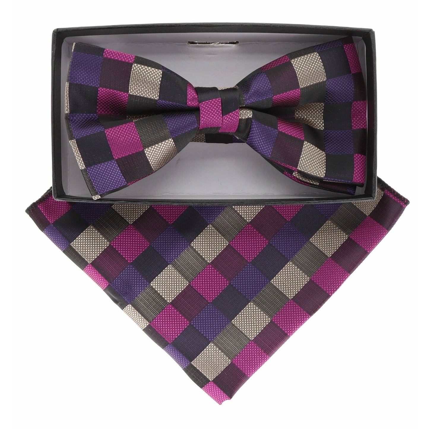 Vittorio Farina Men's Geometric Design Satin Bow Tie & Pocket Square in Gift Box - Suits You Sir - BH - 21070 -