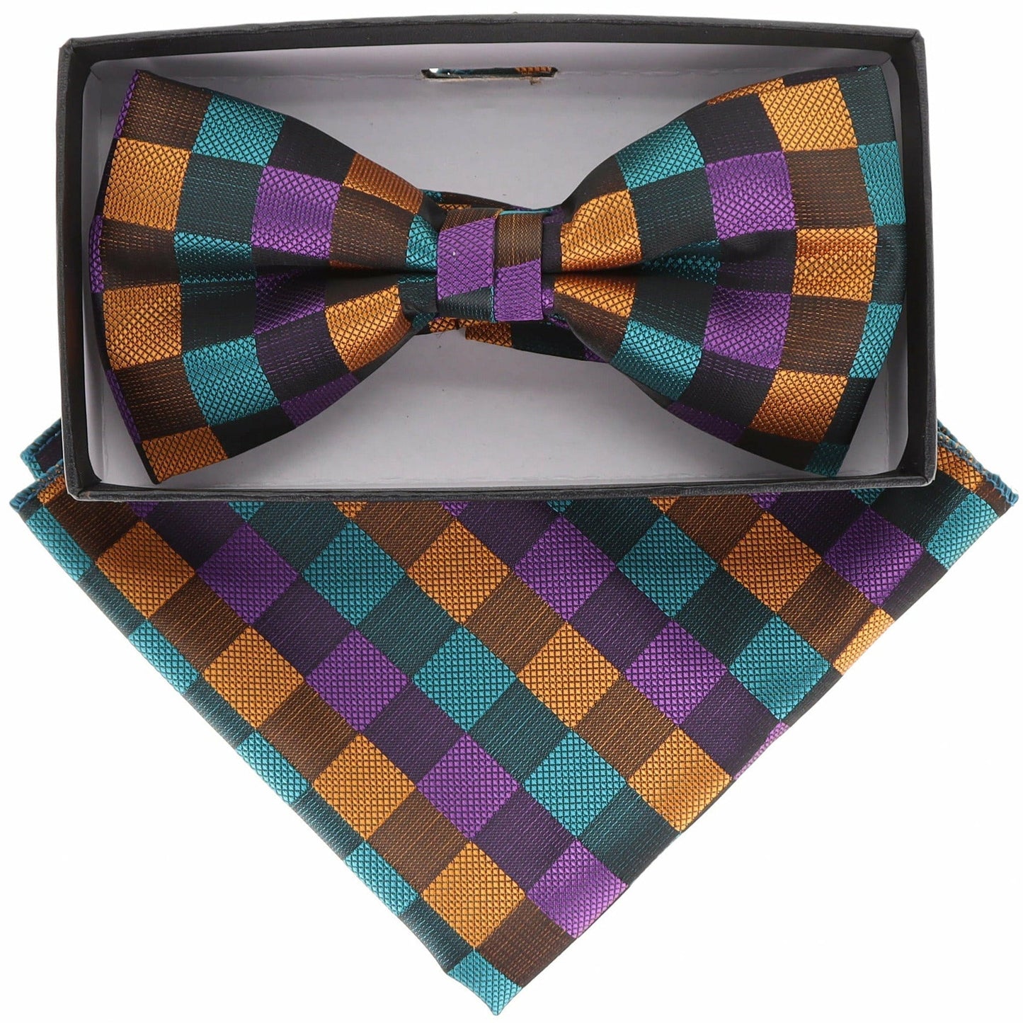 Vittorio Farina Men's Geometric Design Satin Bow Tie & Pocket Square in Gift Box - Suits You Sir - BH - 21071 -