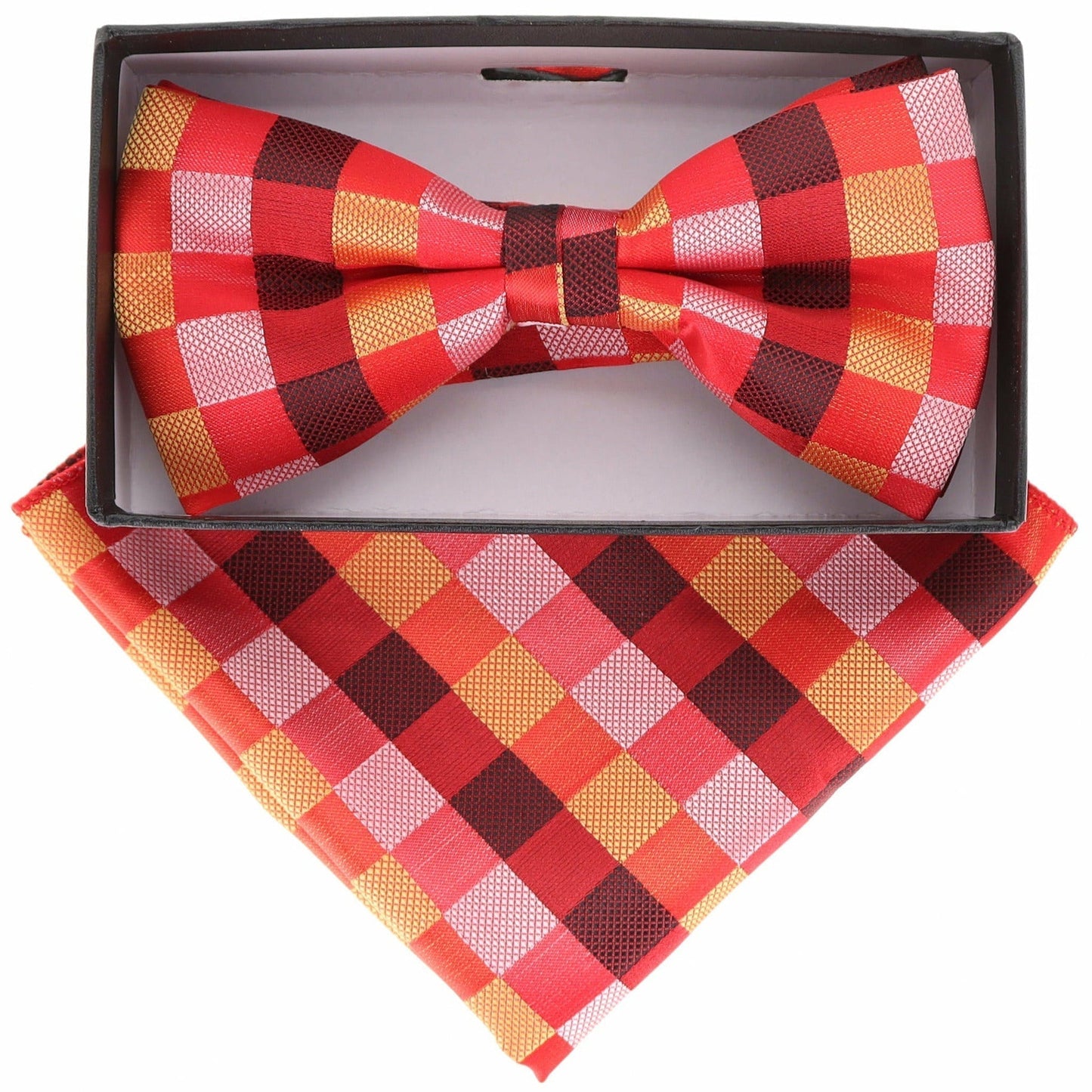 Vittorio Farina Men's Geometric Design Satin Bow Tie & Pocket Square in Gift Box - Suits You Sir - BH - 21072 -