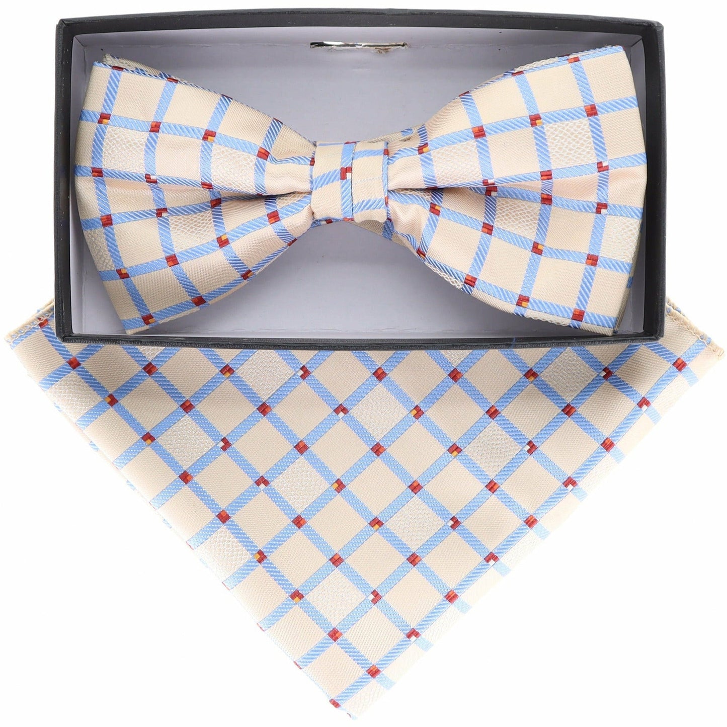 Vittorio Farina Men's Geometric Design Satin Bow Tie & Pocket Square in Gift Box - Suits You Sir - BH - 21075 -