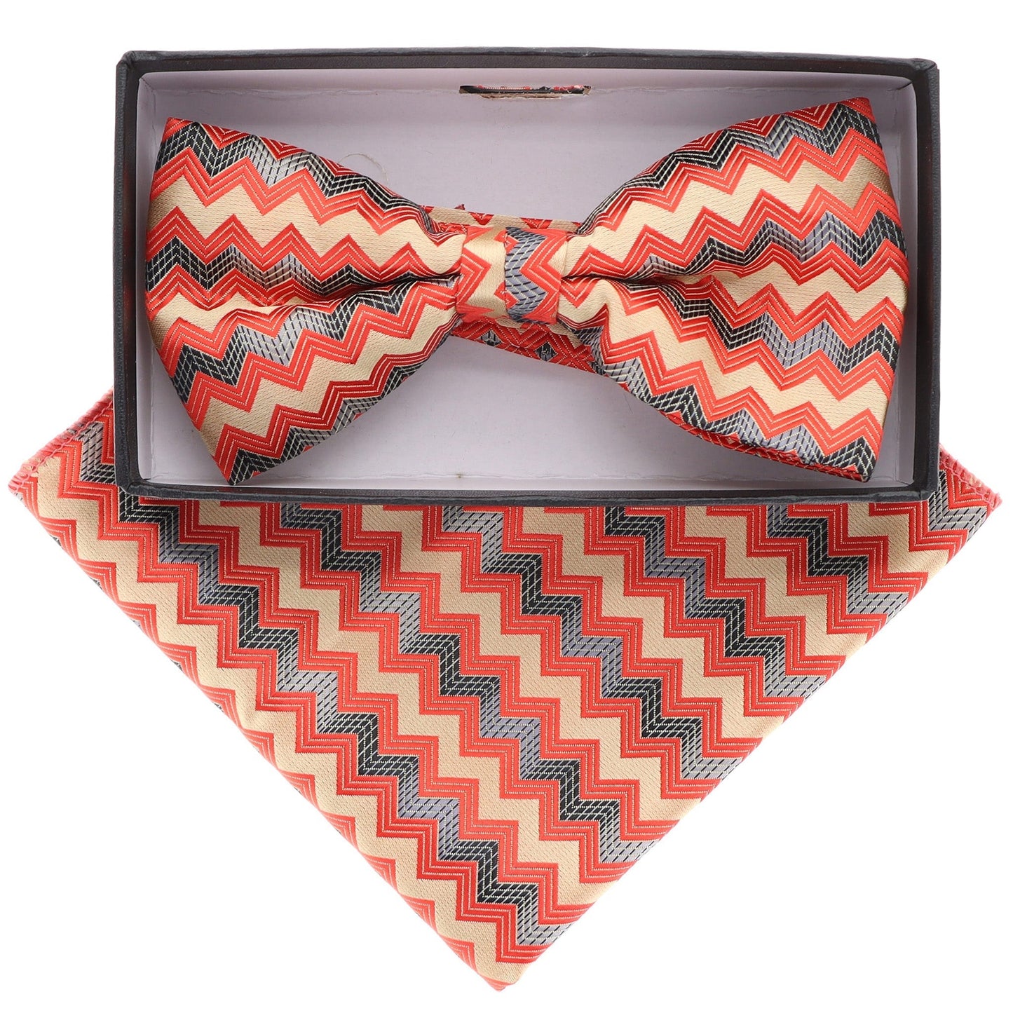 Vittorio Farina Men's Geometric Design Satin Bow Tie & Pocket Square in Gift Box - Suits You Sir - BH - 21086 -