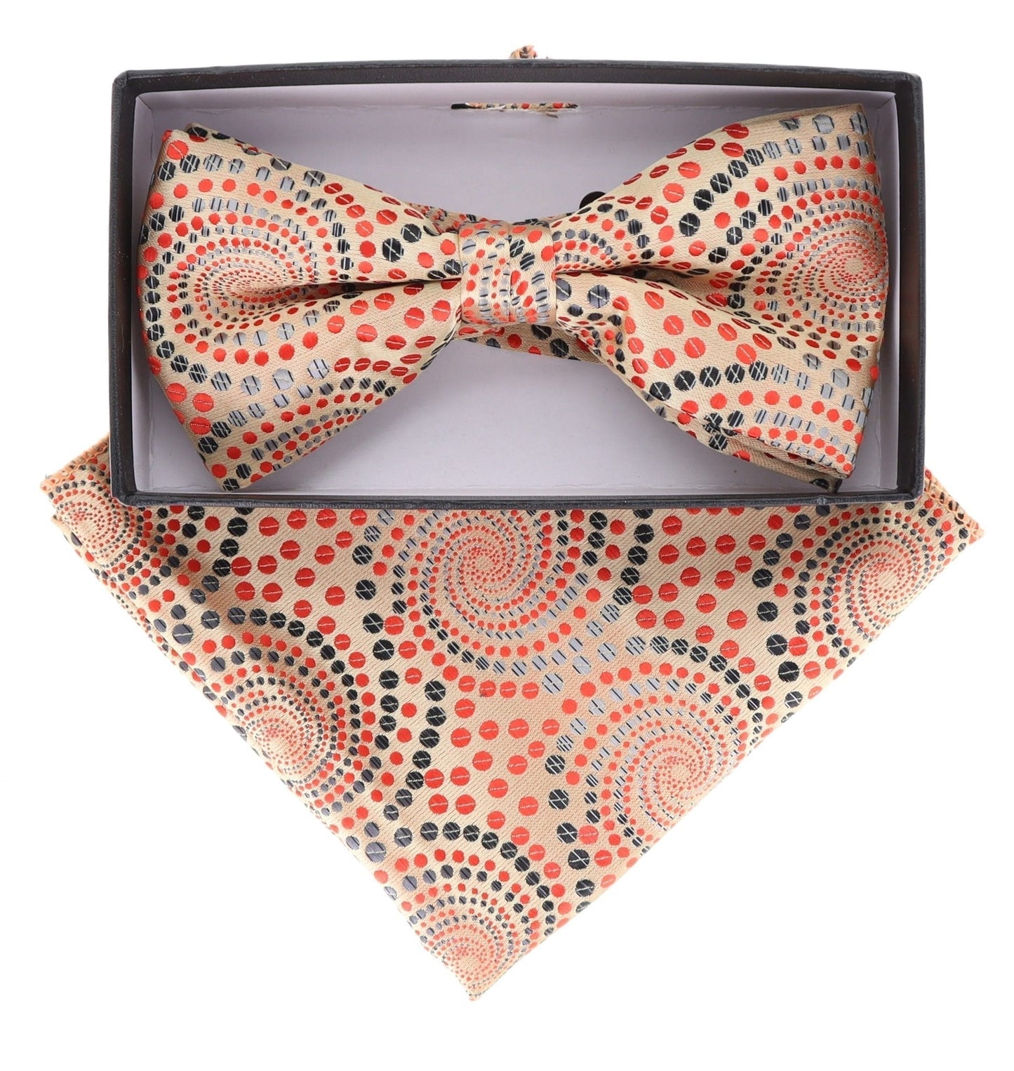 Vittorio Farina Men's Geometric Design Satin Bow Tie & Pocket Square in Gift Box - Suits You Sir - BH - 21087 -