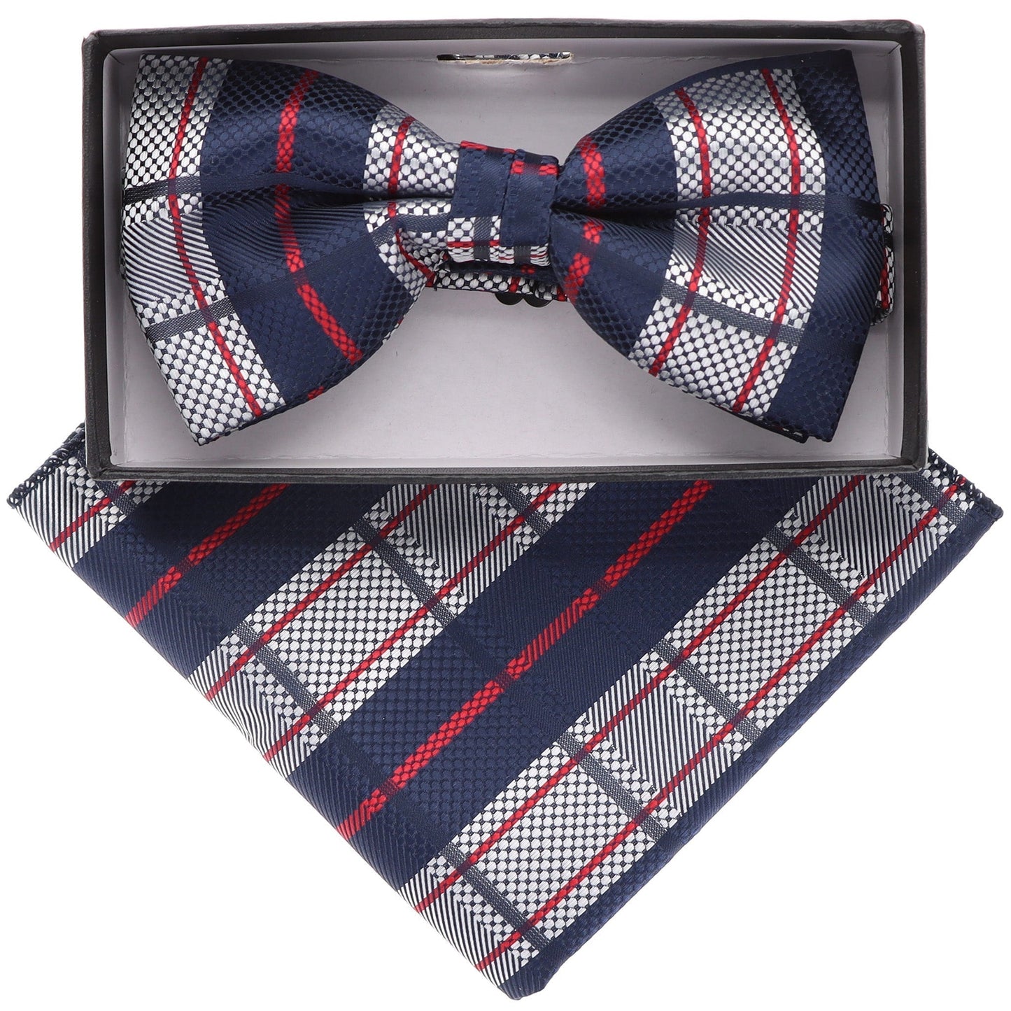Vittorio Farina Men's Geometric Design Satin Bow Tie & Pocket Square in Gift Box - Suits You Sir - BH - 21087 -