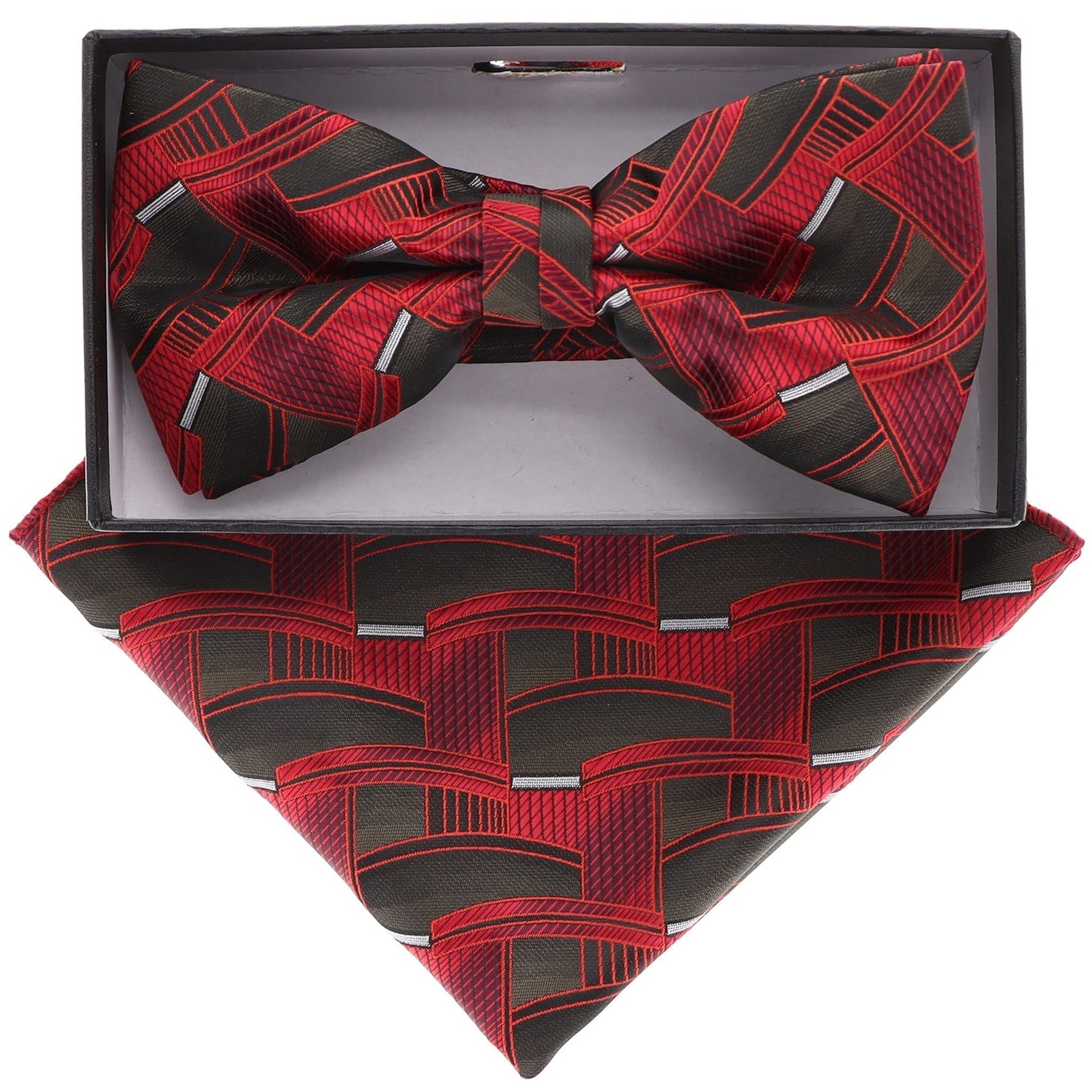 Vittorio Farina Men's Geometric Design Satin Bow Tie & Pocket Square in Gift Box - Suits You Sir - BH - 21108 -