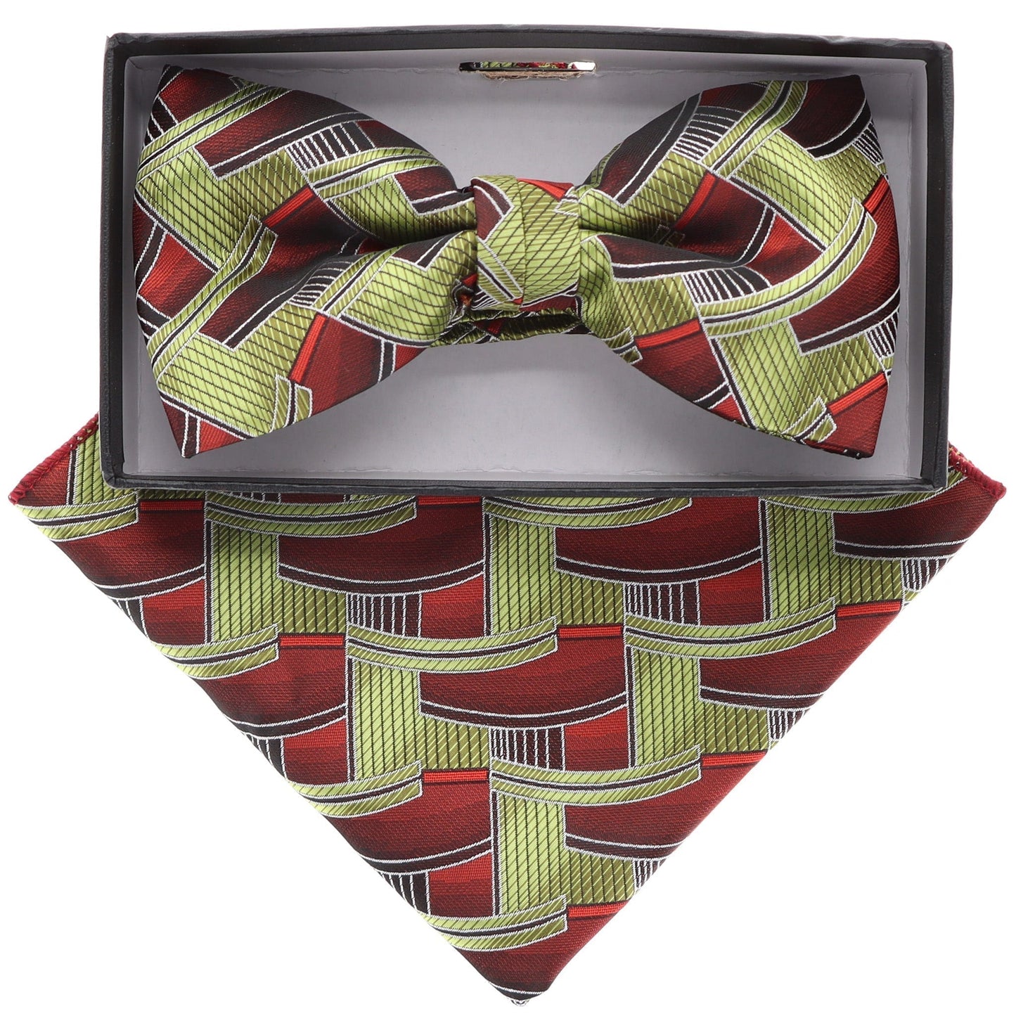 Vittorio Farina Men's Geometric Design Satin Bow Tie & Pocket Square in Gift Box - Suits You Sir - BH - 21126 -