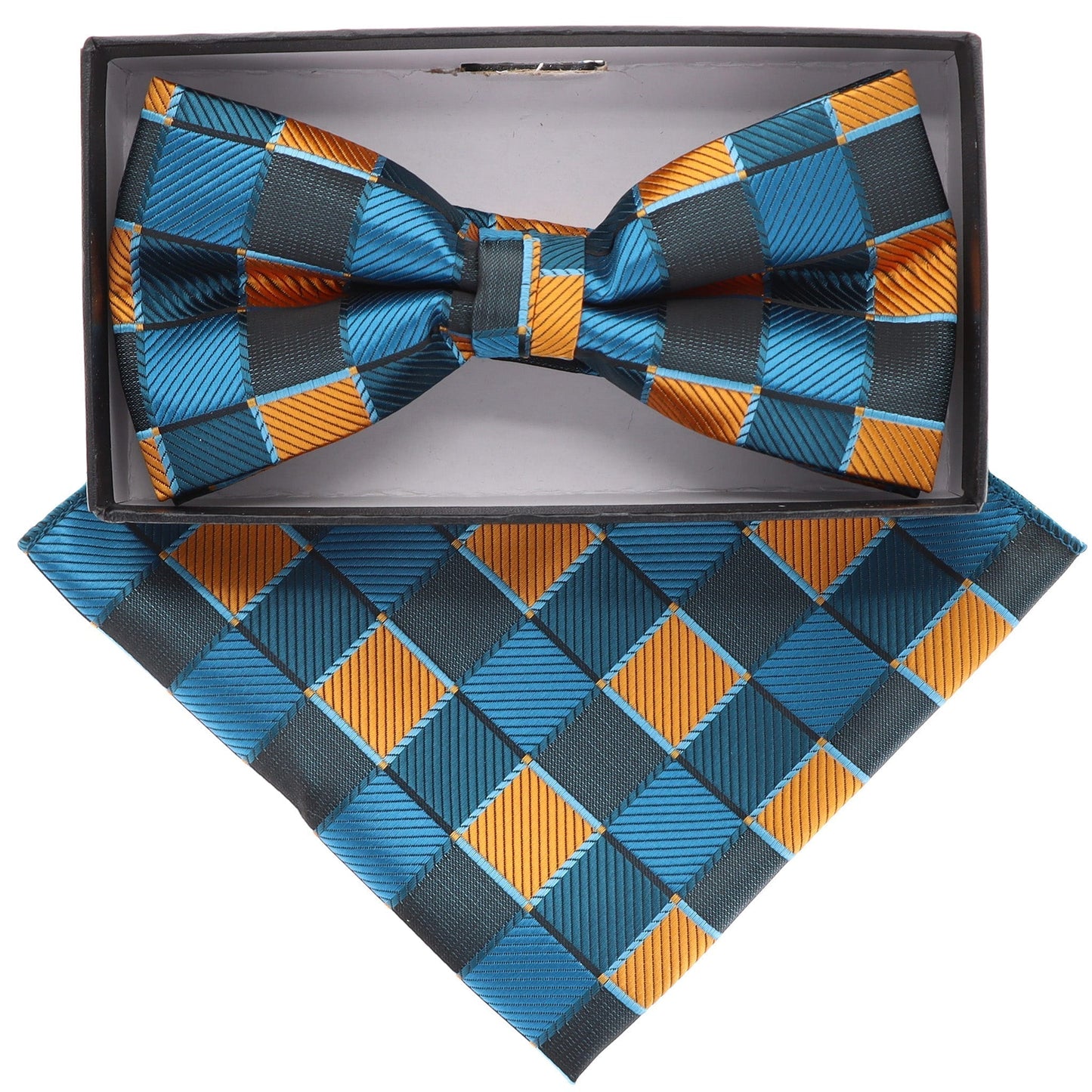 Vittorio Farina Men's Geometric Design Satin Bow Tie & Pocket Square in Gift Box - Suits You Sir - BH - 21133 -