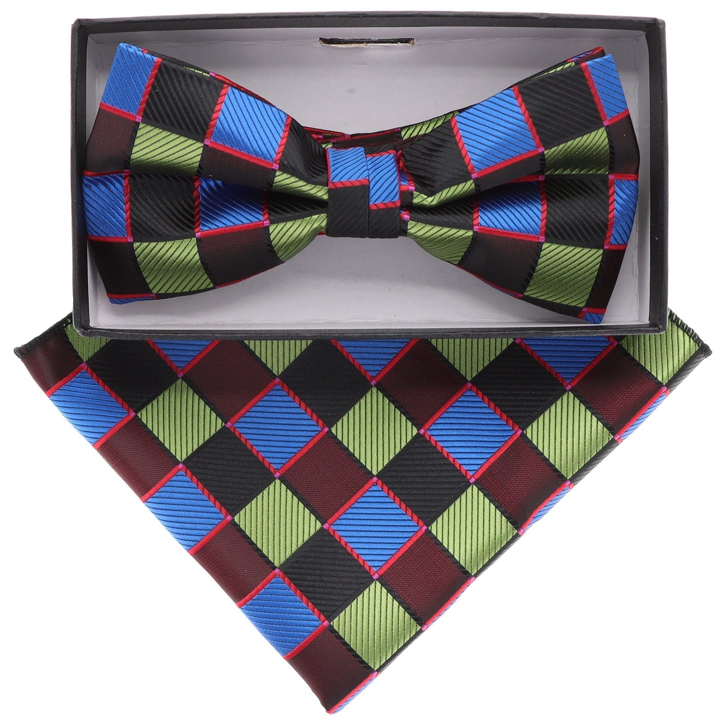 Vittorio Farina Men's Geometric Design Satin Bow Tie & Pocket Square in Gift Box - Suits You Sir - BH - 21133 -