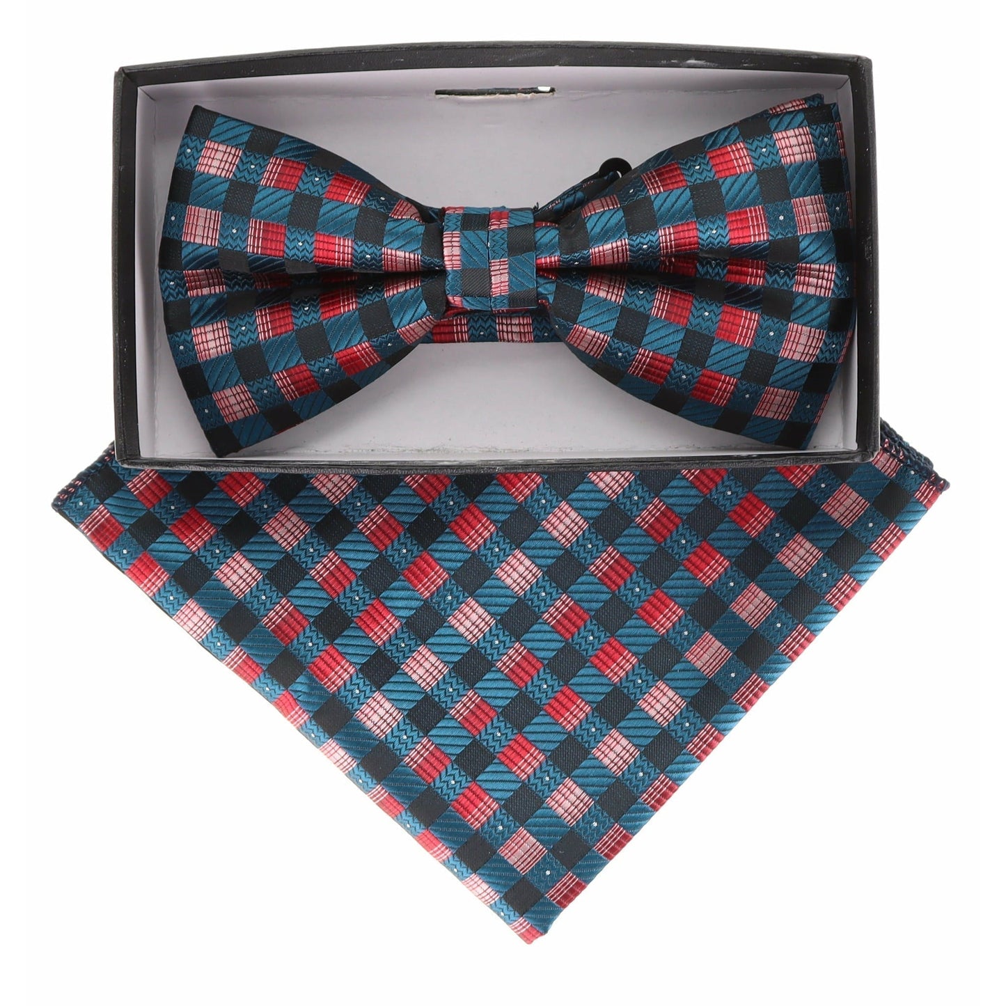 Vittorio Farina Men's Geometric Design Satin Bow Tie & Pocket Square in Gift Box - Suits You Sir - BH - 21151 -