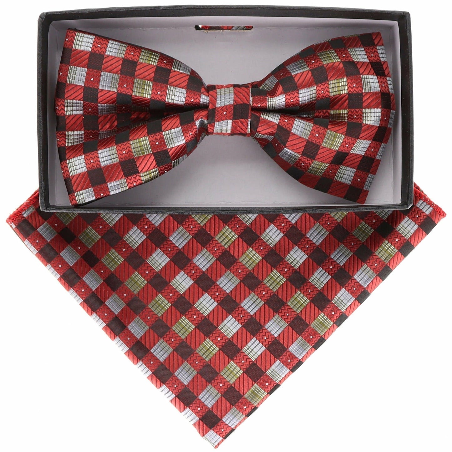 Vittorio Farina Men's Geometric Design Satin Bow Tie & Pocket Square in Gift Box - Suits You Sir - BH - 21153 -