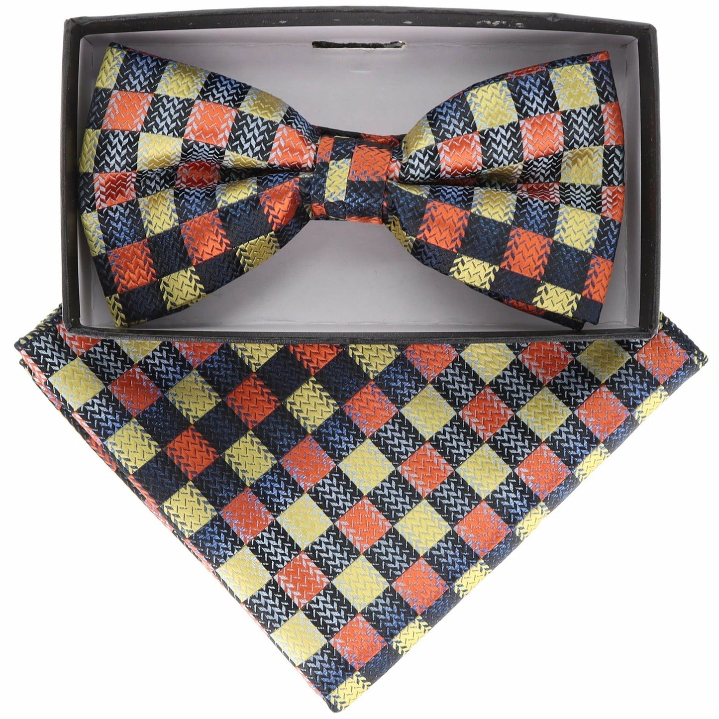 Vittorio Farina Men's Geometric Design Satin Bow Tie & Pocket Square in Gift Box - Suits You Sir - BH - 21157 -