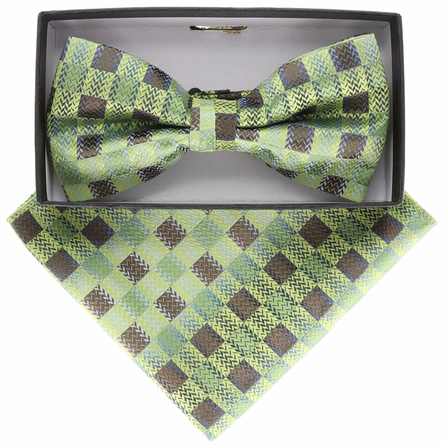Vittorio Farina Men's Geometric Design Satin Bow Tie & Pocket Square in Gift Box - Suits You Sir - BH - 21157 -