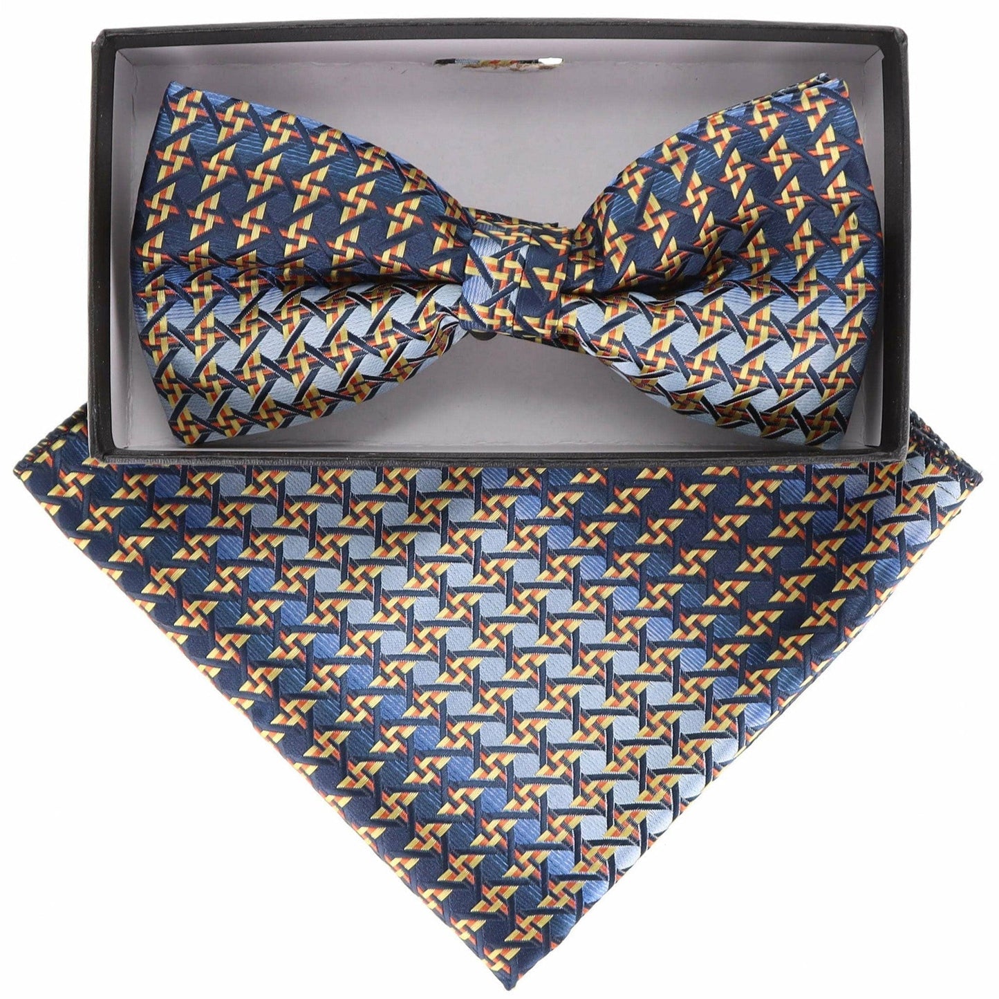 Vittorio Farina Men's Geometric Design Satin Bow Tie & Pocket Square in Gift Box - Suits You Sir - BH - 21157 -
