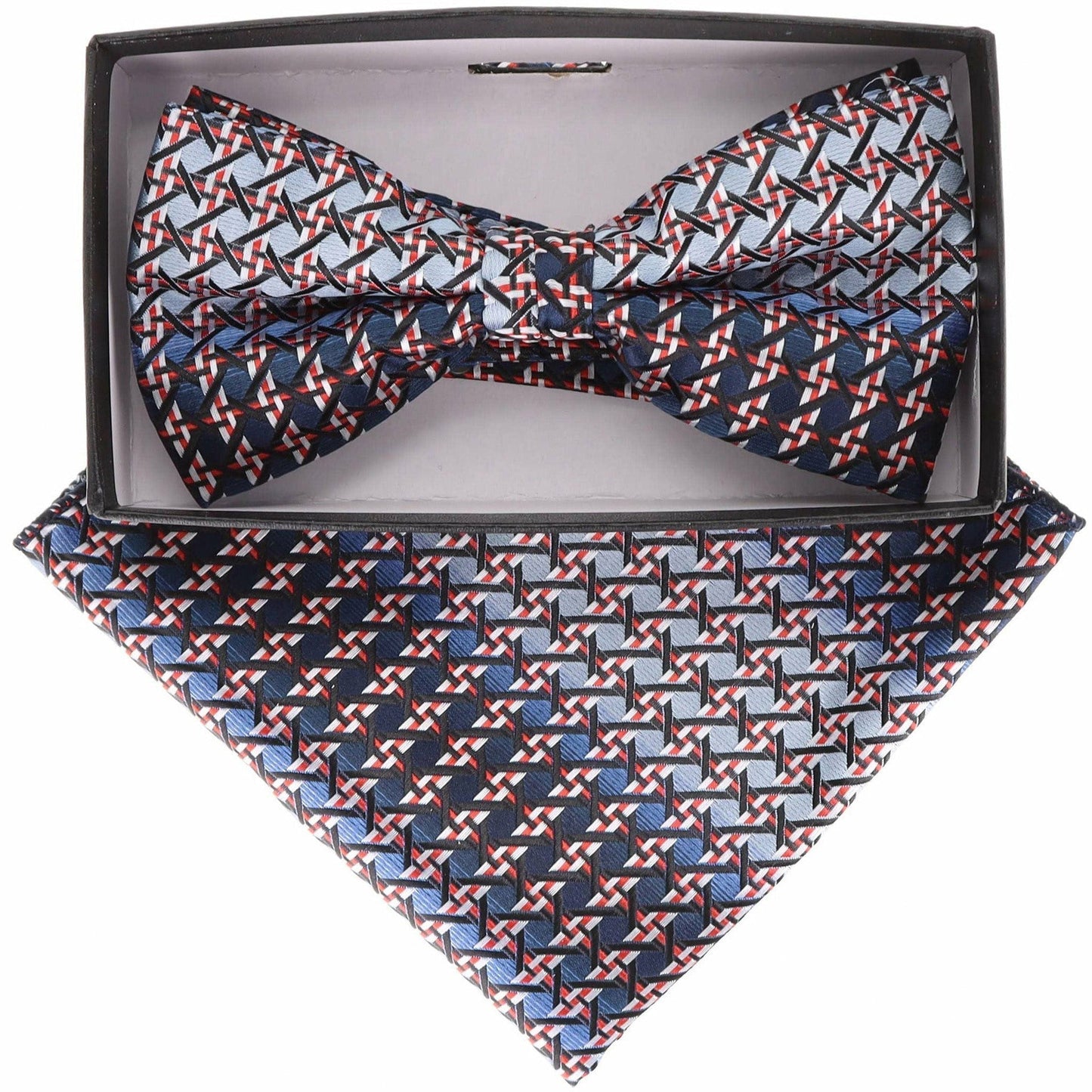 Vittorio Farina Men's Geometric Design Satin Bow Tie & Pocket Square in Gift Box - Suits You Sir - BH - 21161 -