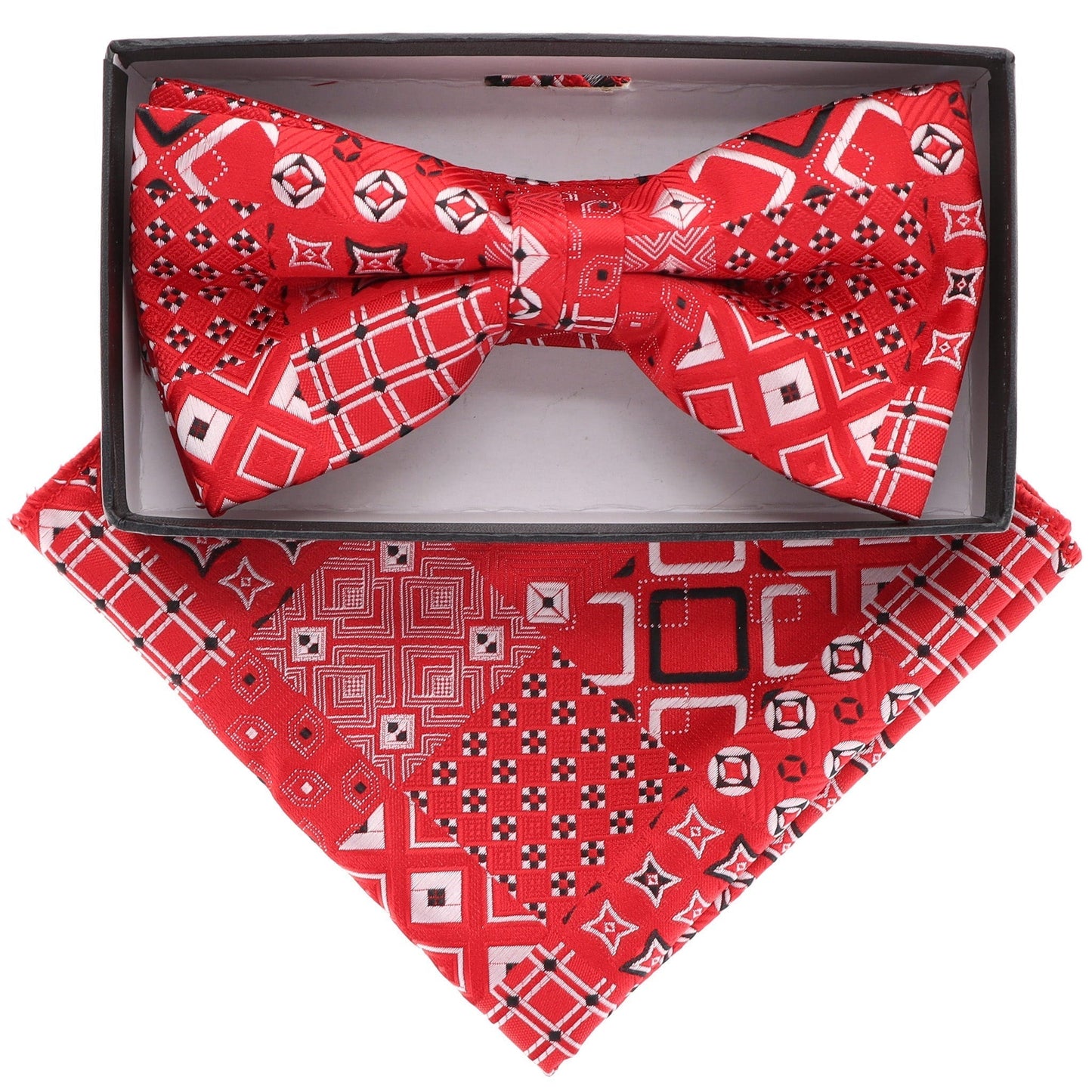 Vittorio Farina Men's Geometric Design Satin Bow Tie & Pocket Square in Gift Box - Suits You Sir - BH - 21161 -