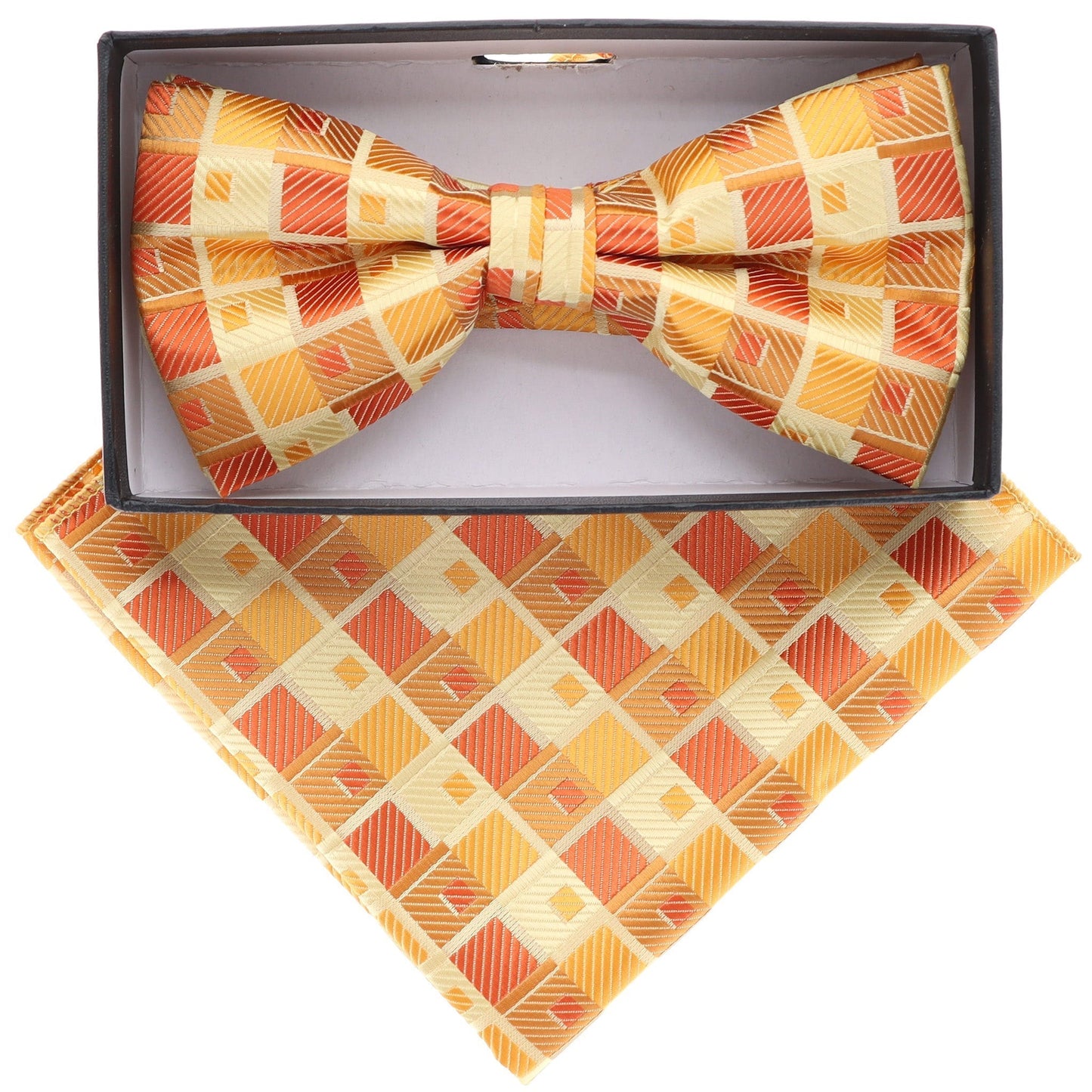 Vittorio Farina Men's Geometric Design Satin Bow Tie & Pocket Square in Gift Box - Suits You Sir - BH - 21161 -