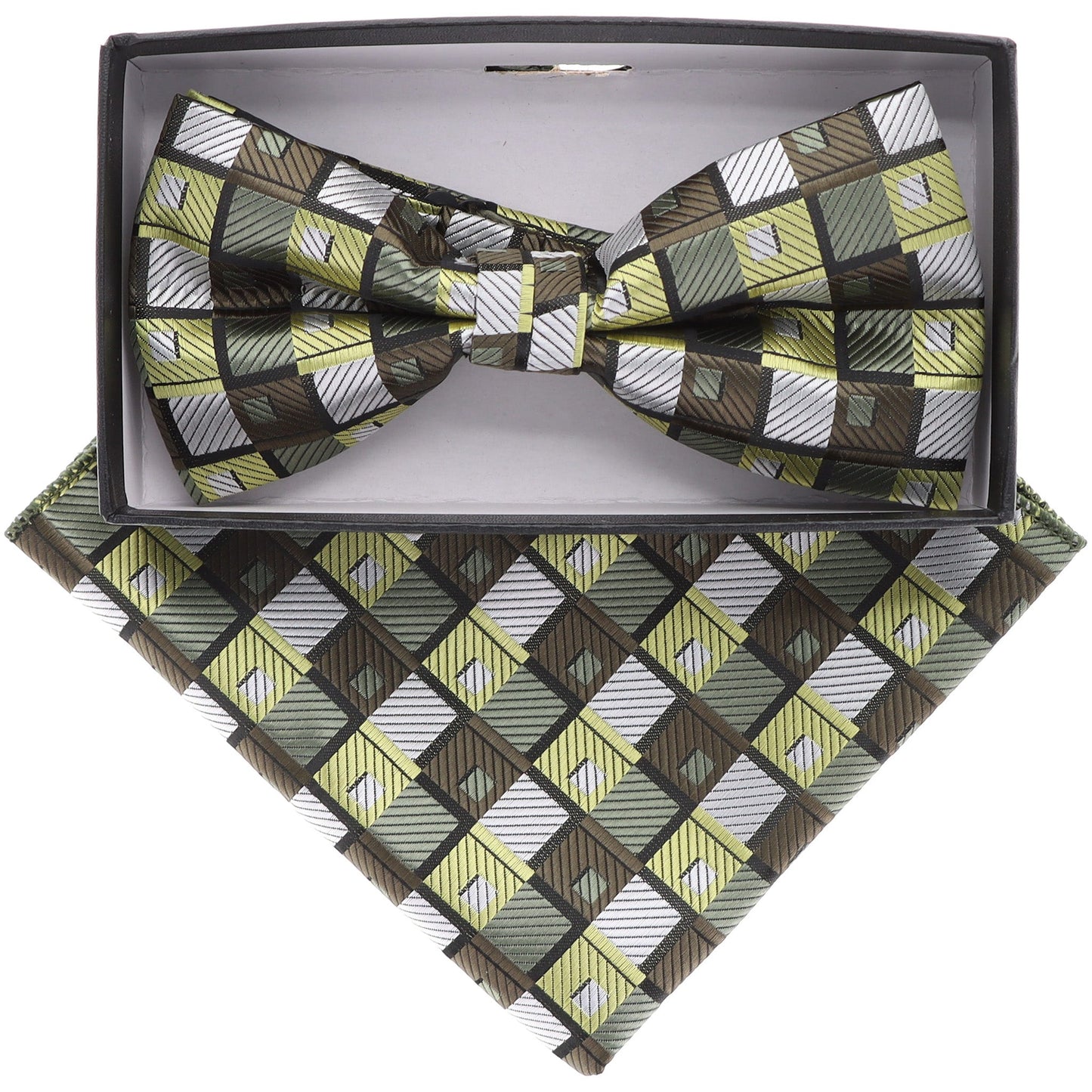 Vittorio Farina Men's Geometric Design Satin Bow Tie & Pocket Square in Gift Box - Suits You Sir - BH - 21161 -