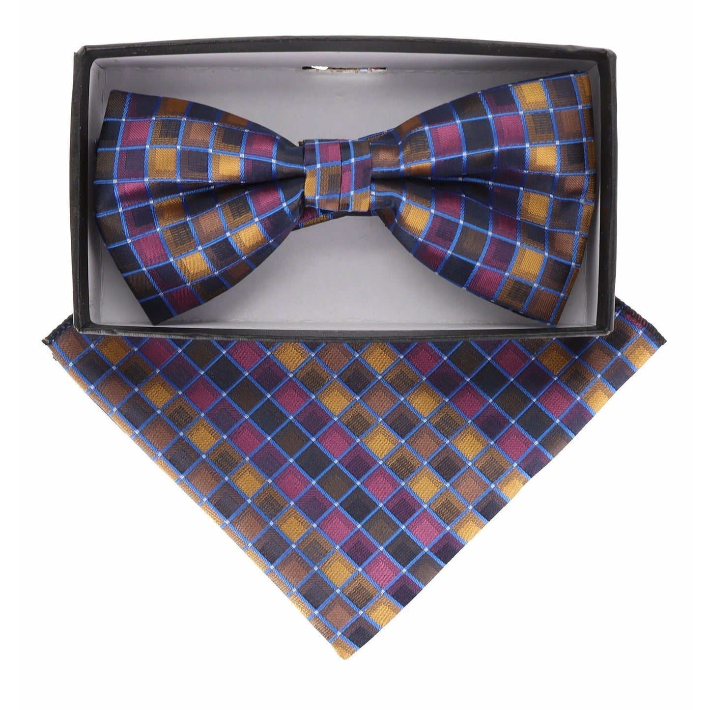 Vittorio Farina Men's Geometric Design Satin Bow Tie & Pocket Square in Gift Box - Suits You Sir - BH - 21172 -
