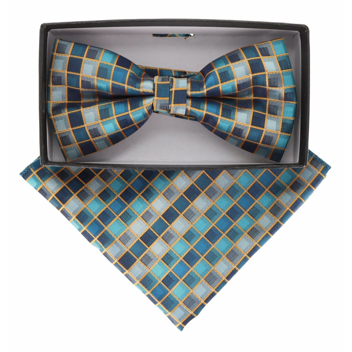 Vittorio Farina Men's Geometric Design Satin Bow Tie & Pocket Square in Gift Box - Suits You Sir - BH - 21172 -