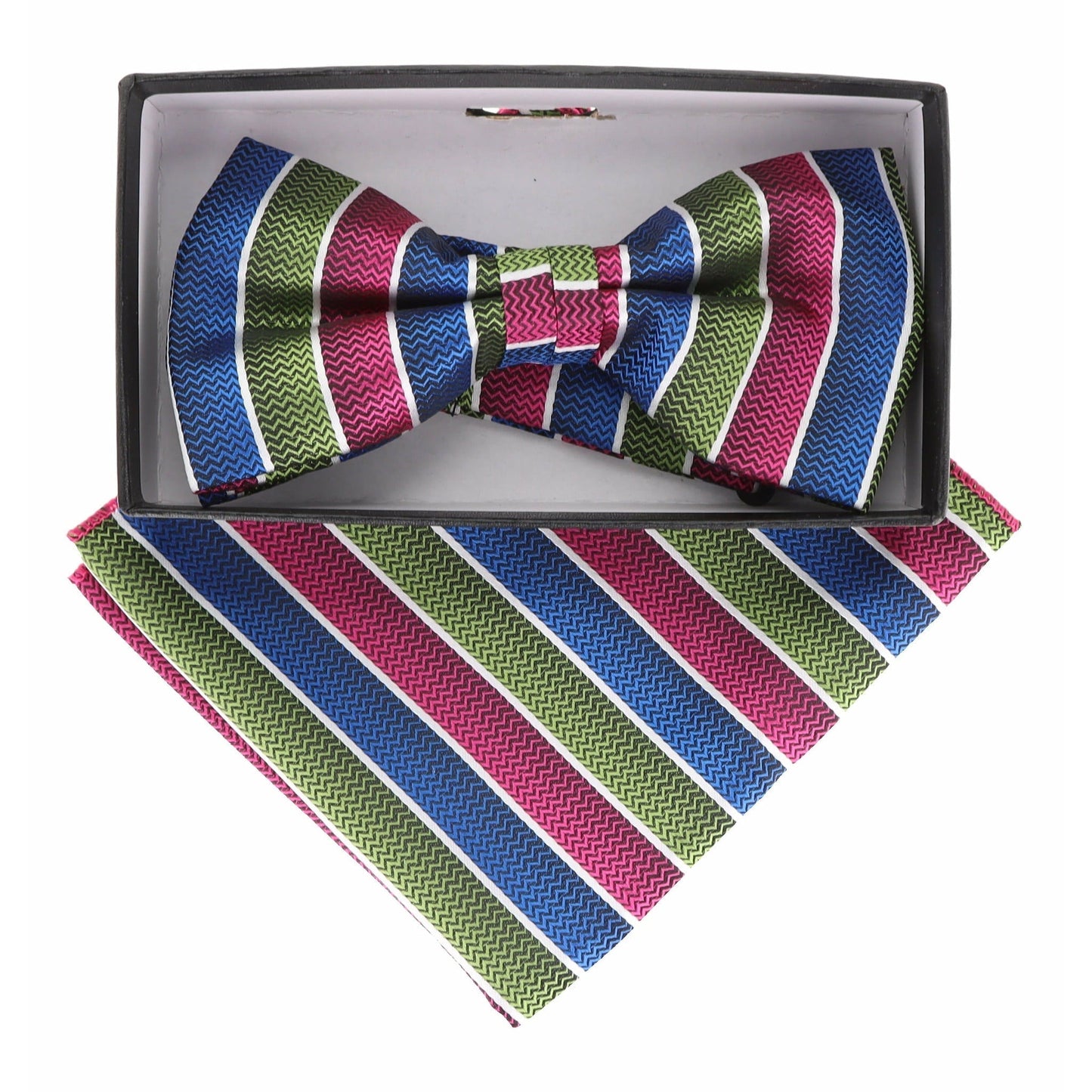Vittorio Farina Men's Geometric Design Satin Bow Tie & Pocket Square in Gift Box - Suits You Sir - BH - 21174 -