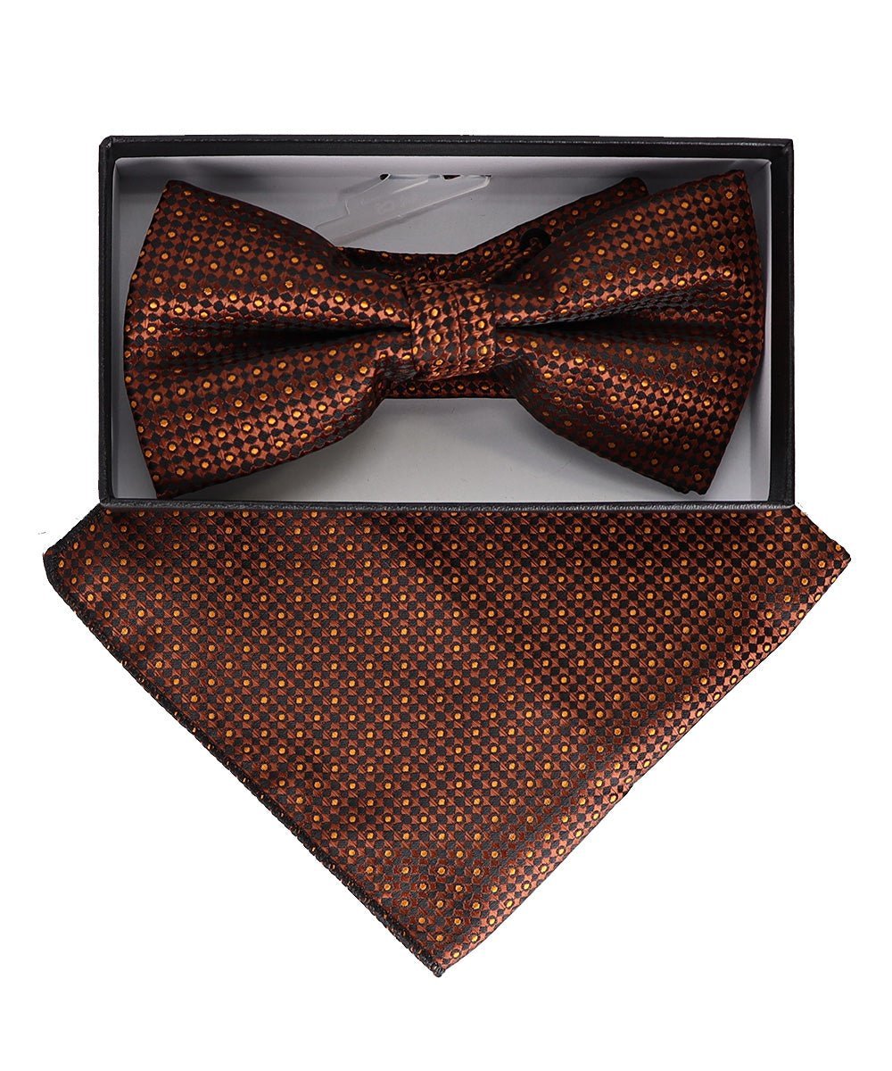 Vittorio Farina Men's Geometric Design Satin Bow Tie & Pocket Square in Gift Box - Suits You Sir - BH - 23072 -