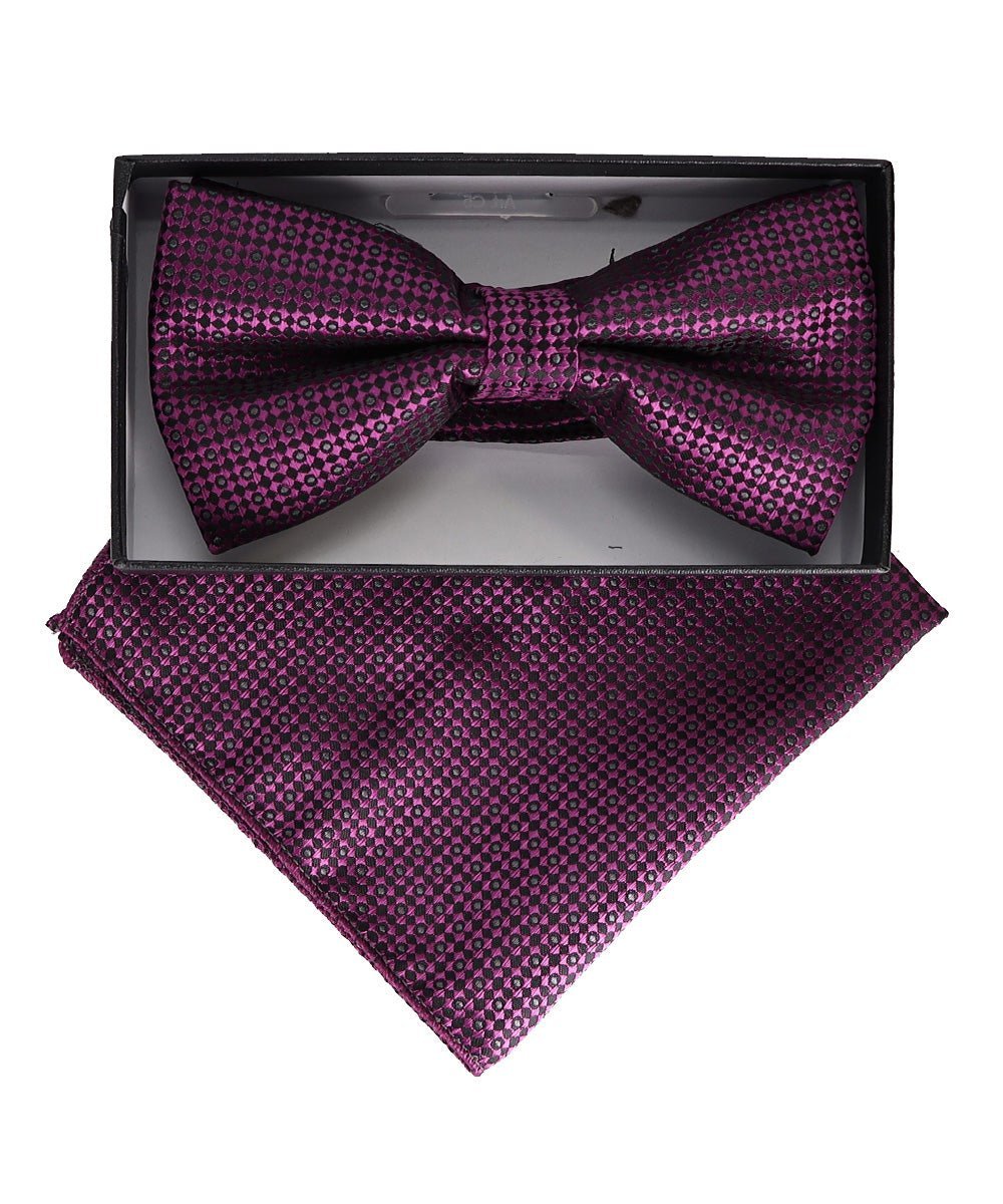 Vittorio Farina Men's Geometric Design Satin Bow Tie & Pocket Square in Gift Box - Suits You Sir - BH - 23073 -