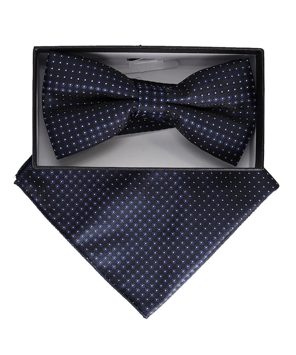 Vittorio Farina Men's Geometric Design Satin Bow Tie & Pocket Square in Gift Box - Suits You Sir - BH - 23073 -