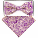 Vittorio Farina Men's Geometric Design Satin Bow Tie & Pocket Square in Gift Box - Suits You Sir - bh - 5094 -