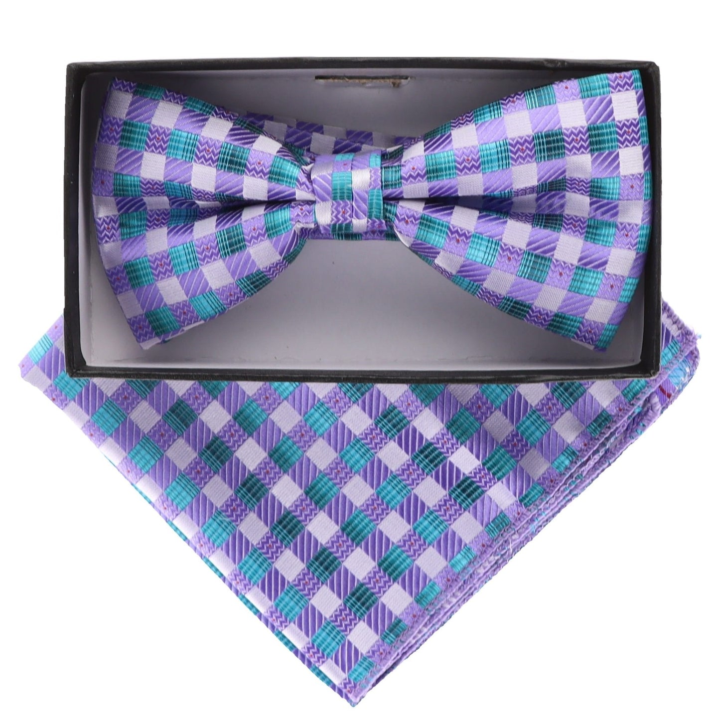 Vittorio Farina Men's Geometric Design Satin Bow Tie & Pocket Square in Gift Box - Suits You Sir - bh - 5094 -