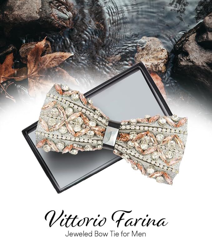 Vittorio Farina Men's Jeweled Bow Tie in Gift Box - Suits You Sir - Design: Royal Blue and Silver -