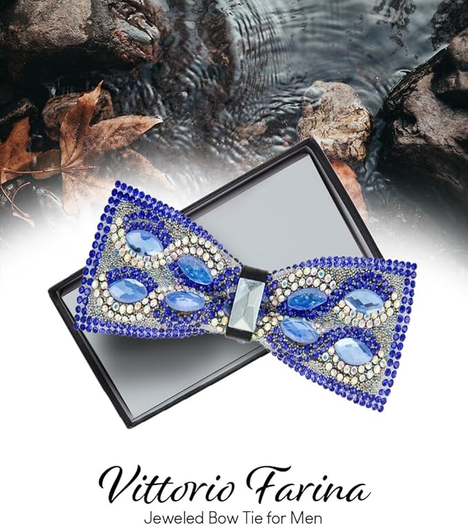 Vittorio Farina Men's Jeweled Bow Tie in Gift Box - Suits You Sir - Design: Royal Blue -