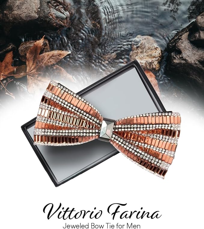 Vittorio Farina Men's Jeweled Bow Tie in Gift Box - Suits You Sir - Jeweled: Black and Taupe -