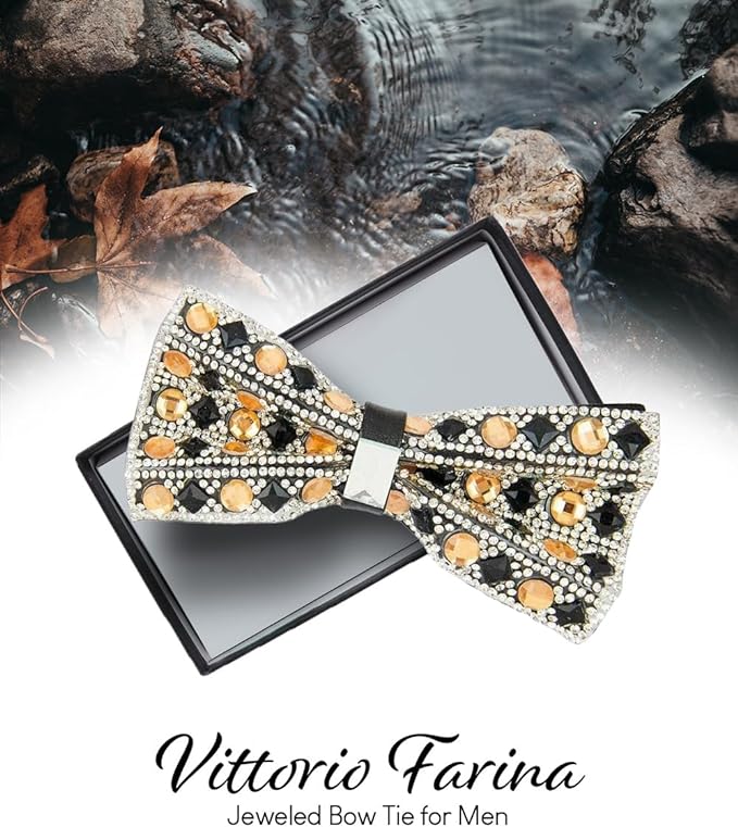 Vittorio Farina Men's Jeweled Bow Tie in Gift Box - Suits You Sir - Jeweled: Black and Taupe -