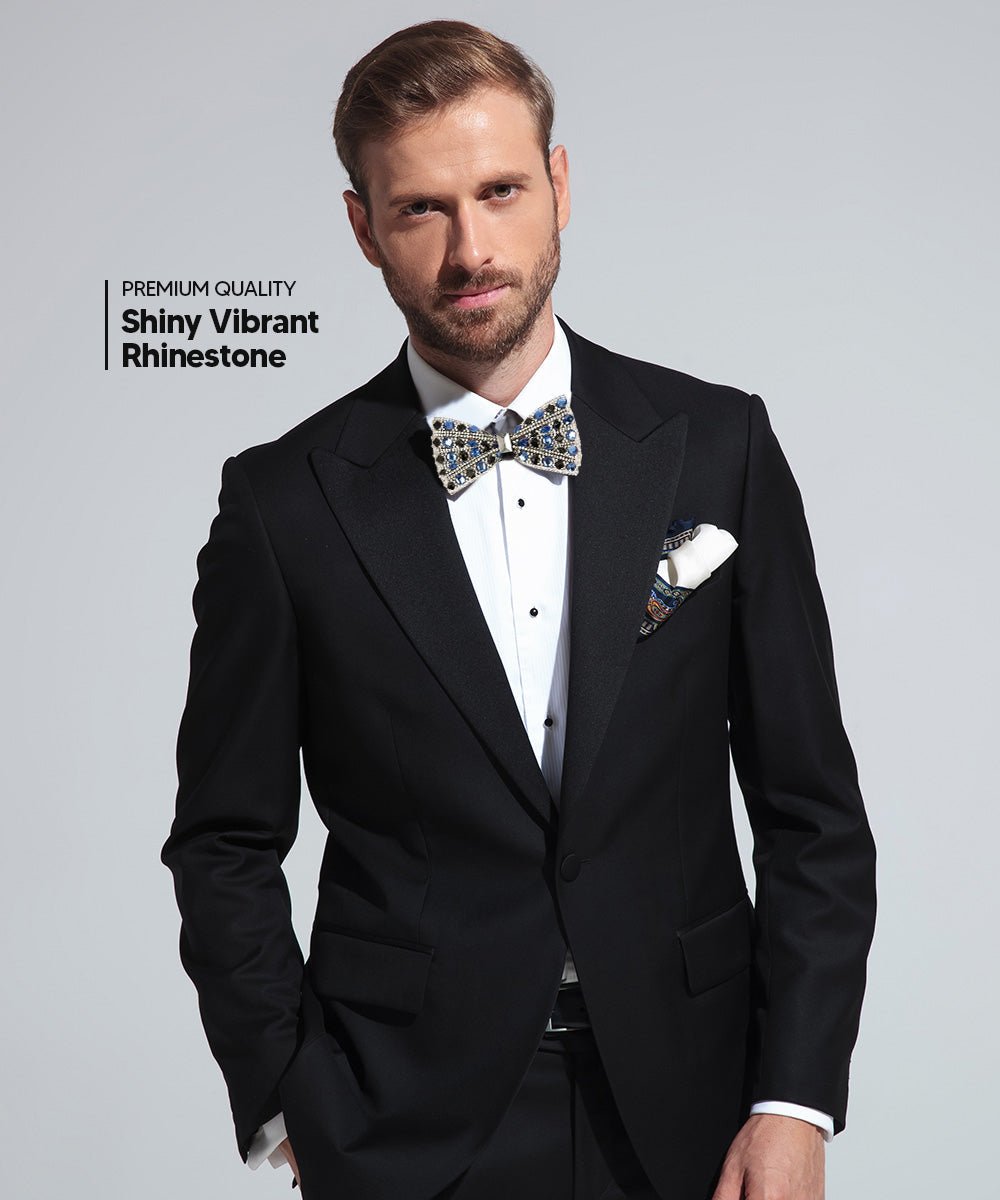 Vittorio Farina Men's Jeweled Bow Tie in Gift Box - Suits You Sir - Jeweled: Silver and Blue -